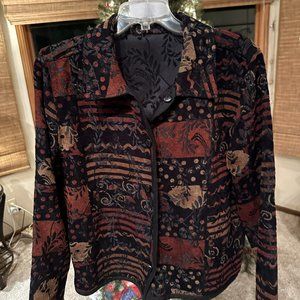 Reversible L petites jacket with bohemian casual print or black brocade